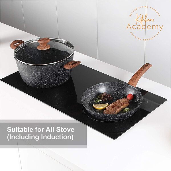 Kitchen Academy Set Poele et Casserole Induction 17 Pièces Batterie de Cuisine Induction avec Couvercle Pour Tous Feux Dont Induction