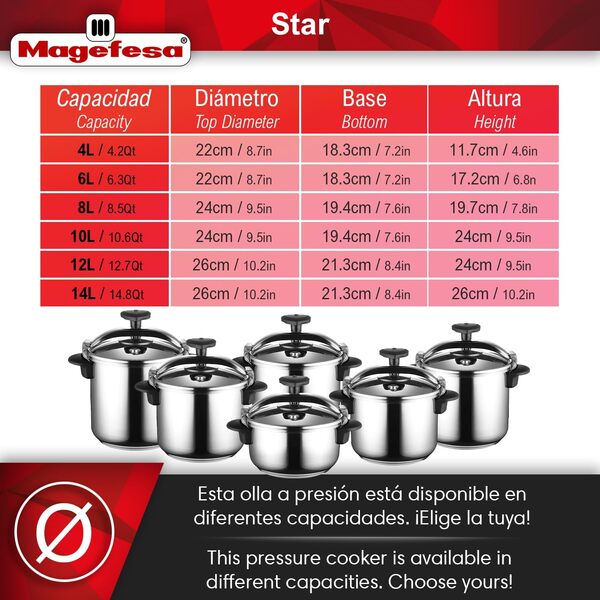 Magefesa Star Recta - Pack Exclusif Autocuiseur Traditionnel 4L + Panier + Livre de Recettes, Acier Inoxydable 18/10, Compatible avec l’Induction