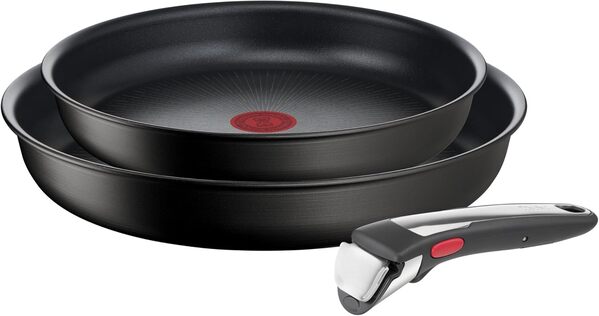 Tefal Ingenio Lot de 3 pièces, Poêles 22/26 cm + 1 poignée amovible, Induction & Ingenio Poêle à crêpe 27 cm, Induction, Revêtement antiadhésif, Fonte d'aluminium, Empilable