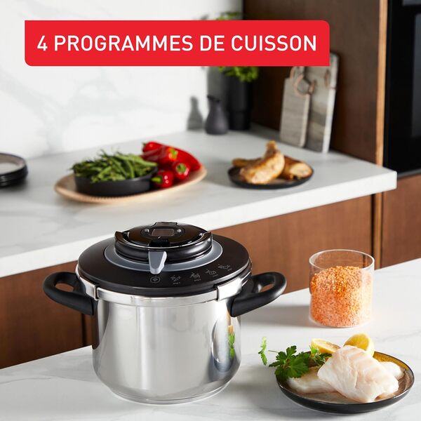 SEB Clipso+ CHEF 6L, Cocotte-minute, 4-6 personnes, Induction, 4programmes de cuisson, Cuisson rapide, Ouverture et fermeture du couvercle d'une seule main, P4550700